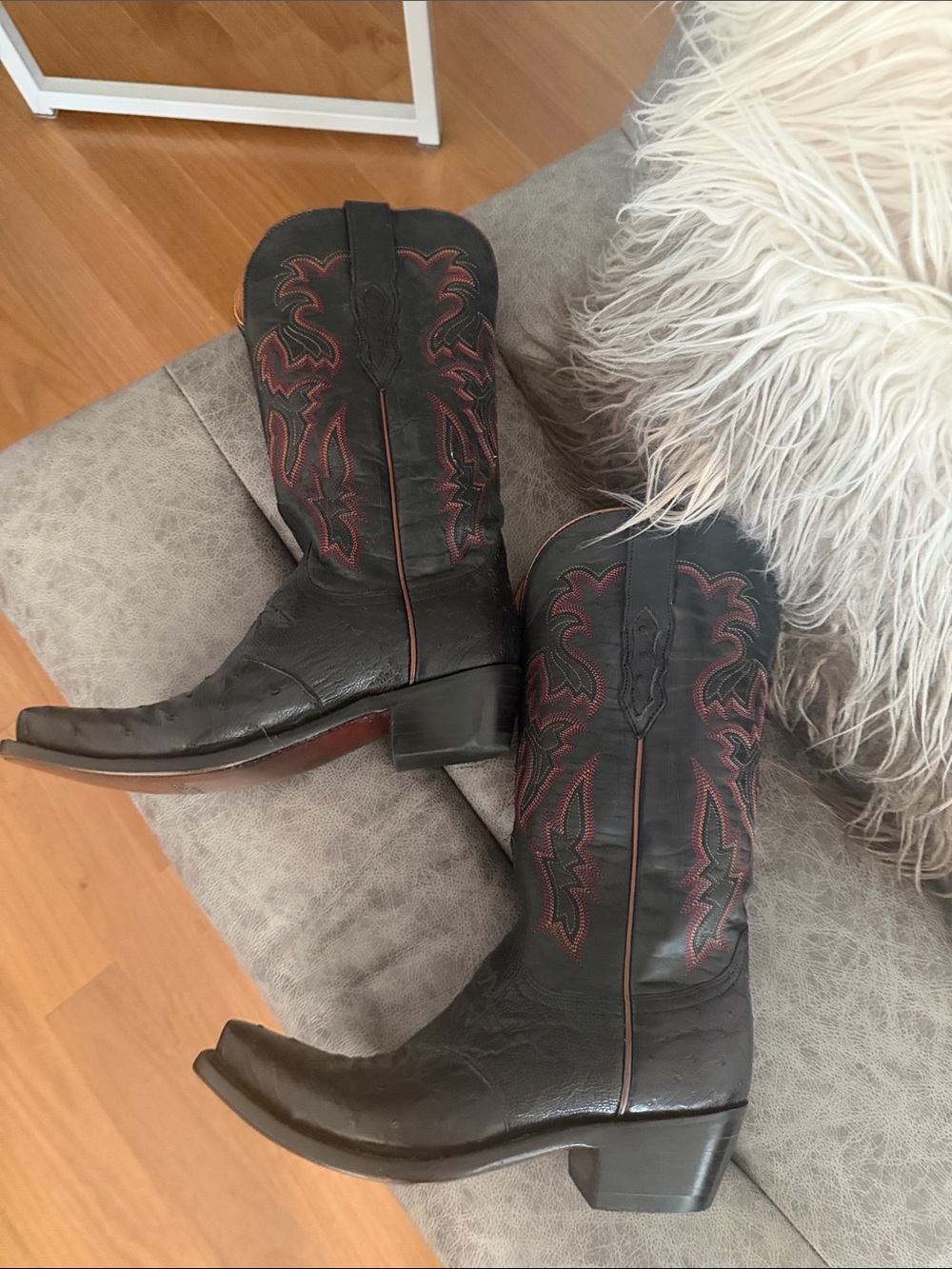 Lucchese ostrich & leather black Western Boots, ostrich toe box - Picture 11 of 16